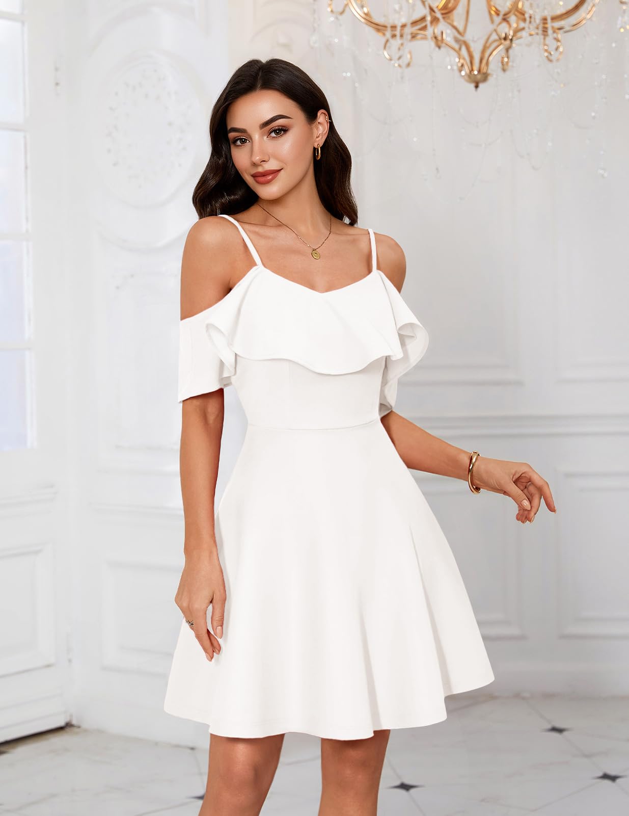 Bbonlinedress Kleid Damen Sommer Schulterfrei elegant mini Trägerkleid mit Rüschen festliches Party Cocktailkleid Casual Strandkleid