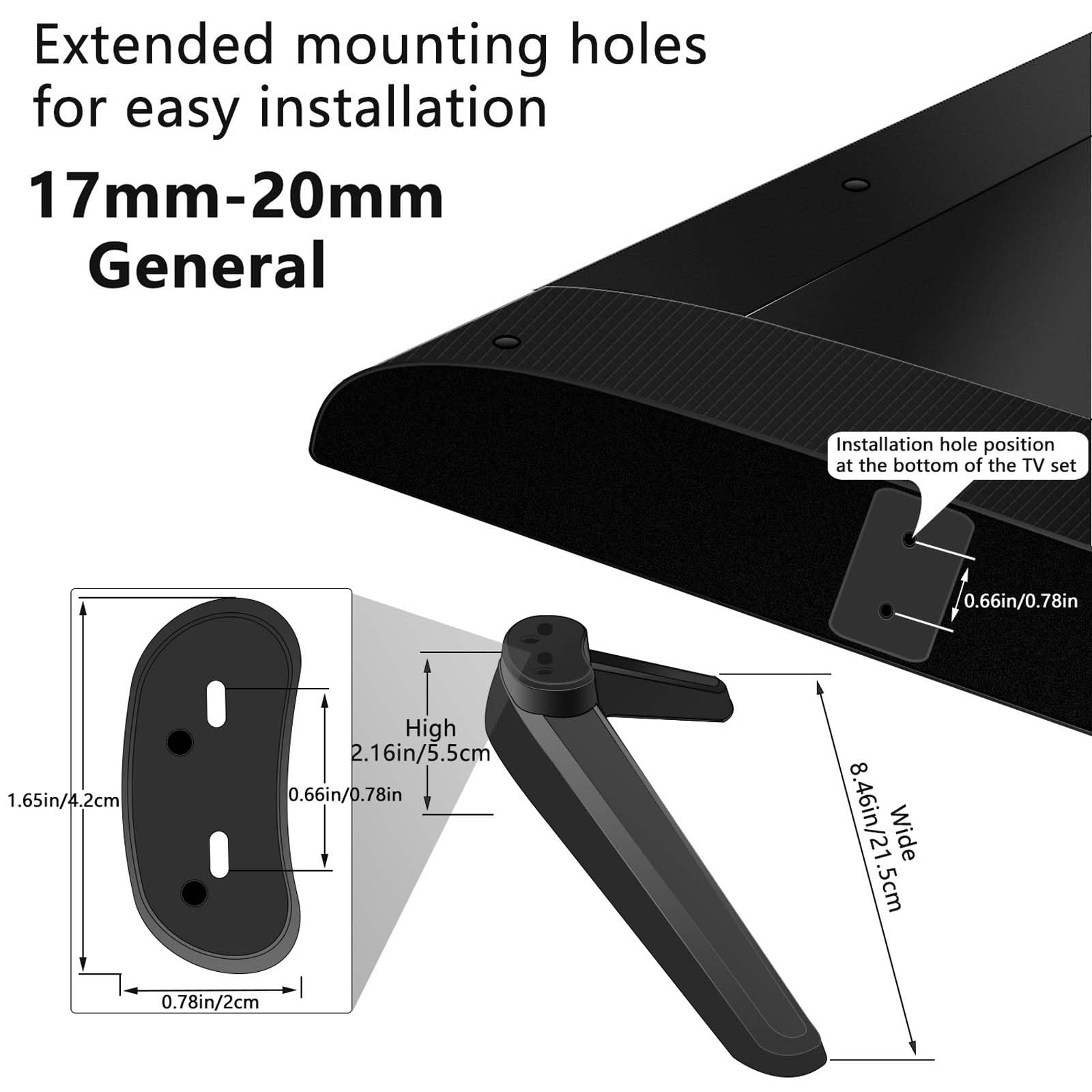 Pieds TV Universels DAJASD - Support Pour Téléviseurs LED/LCD 32-55 Pouces (jusqu'à 75kg) - Noir