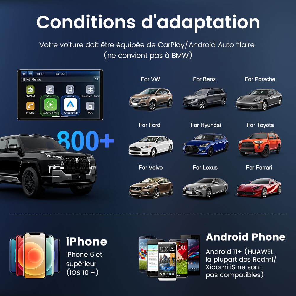 CarlinKit AIBOX-Lite Boîte multimédia 3 en 1 Système Android indépendant / CarPlay sans fil / Android Auto sans fil, convient pour les véhicules équipés de CarPlay filaire / Android Auto