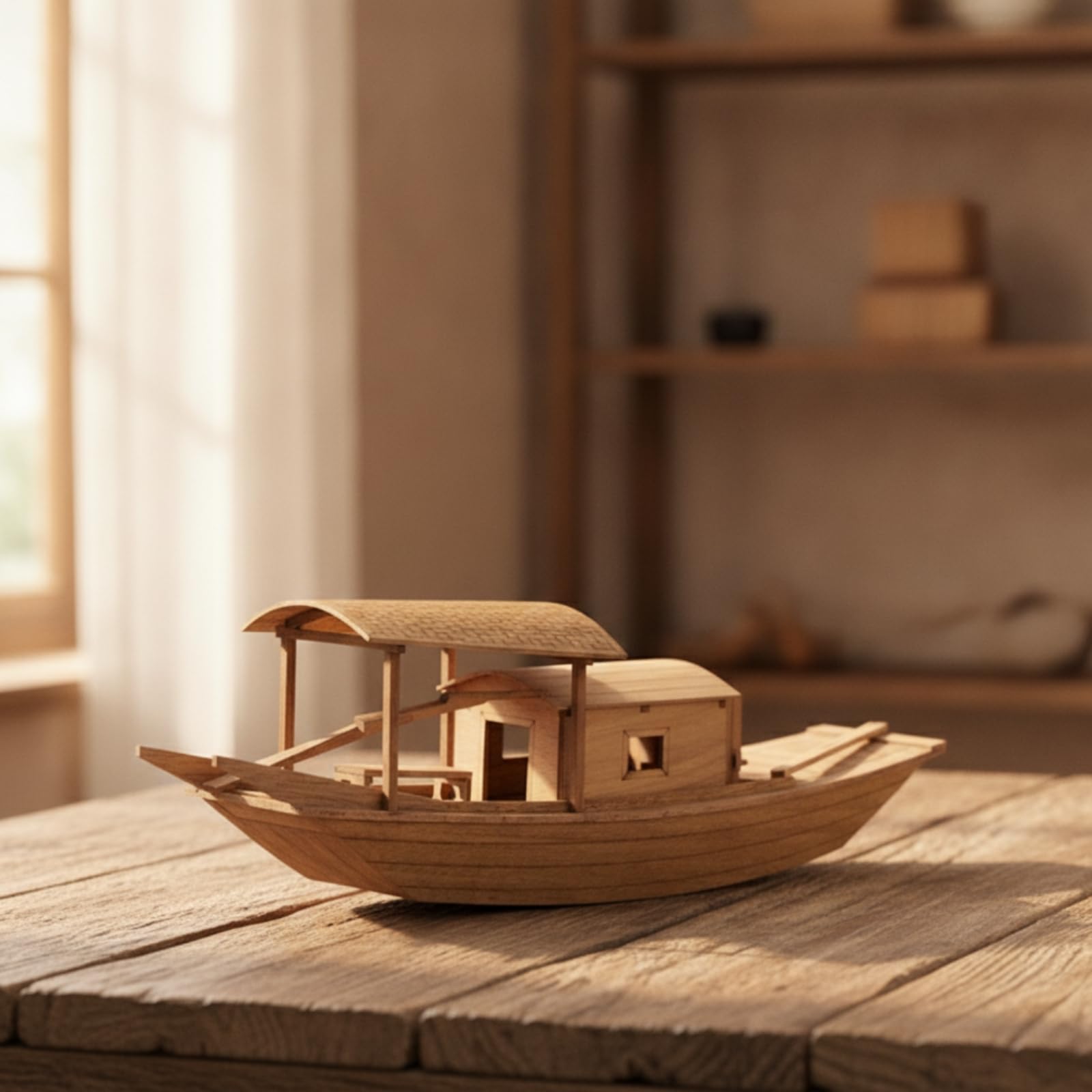 Chosertory Modellino Barca Tradizionale Cinese Kit Barca in Legno Barca Peschereccio Scafo Legno Progetto Hobbistico Gratificante con Riproduzione Accurata, A Fishing Boat