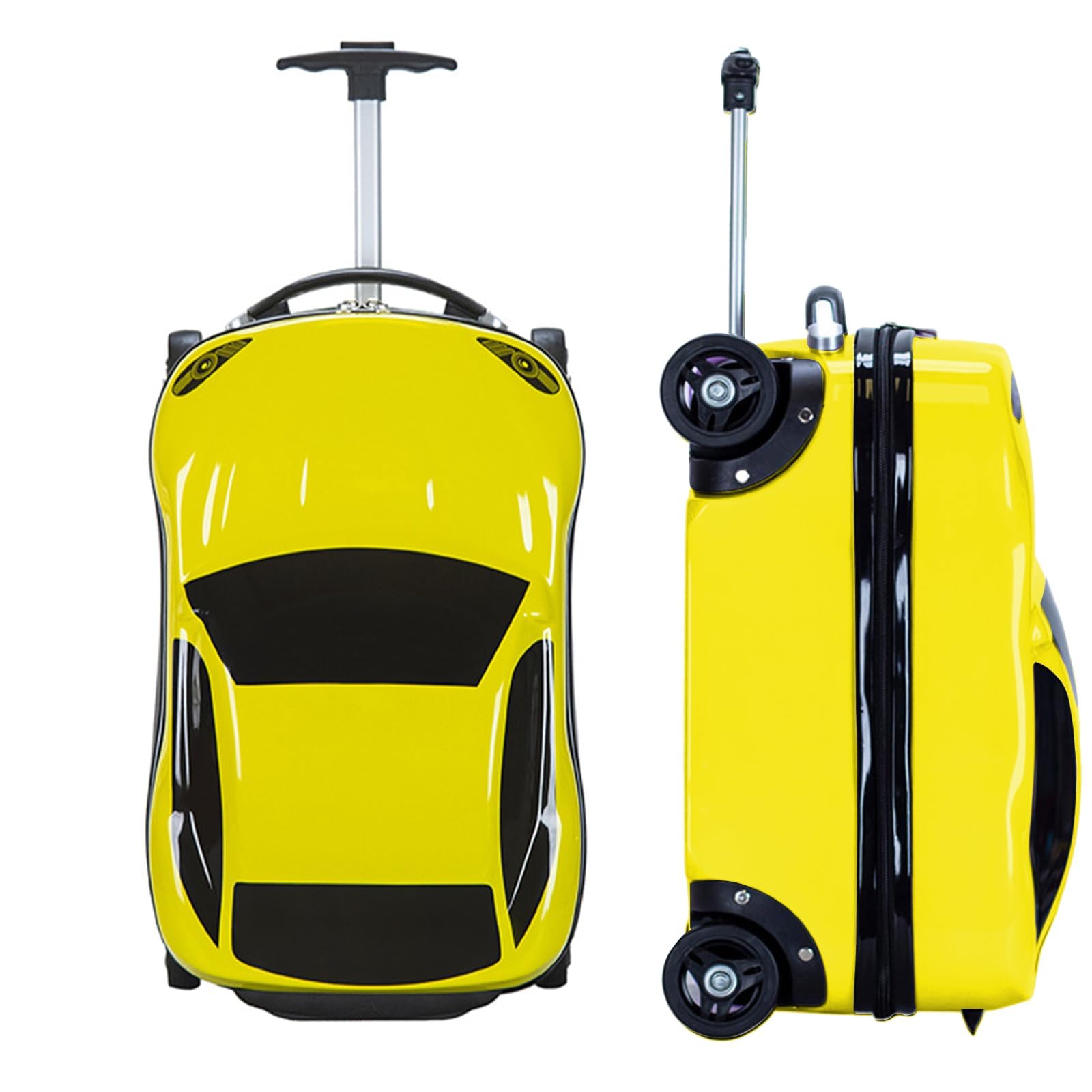 18" Car Suitcase for Boys, Pull-Along Suitcase for Kids,Cartoon Car Design Children's Travel Luggage with Retractable Handle for Children Teenagers (Yellow)