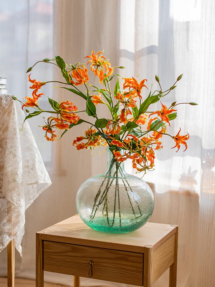 Sztuczne kwiaty Sztuczne kwiaty, Sztuczny Kwiat Lilii Długa Łodyga Sztuczne Płomienne Bukiet Lilii Kompozycja Kwiatowa(Orange)