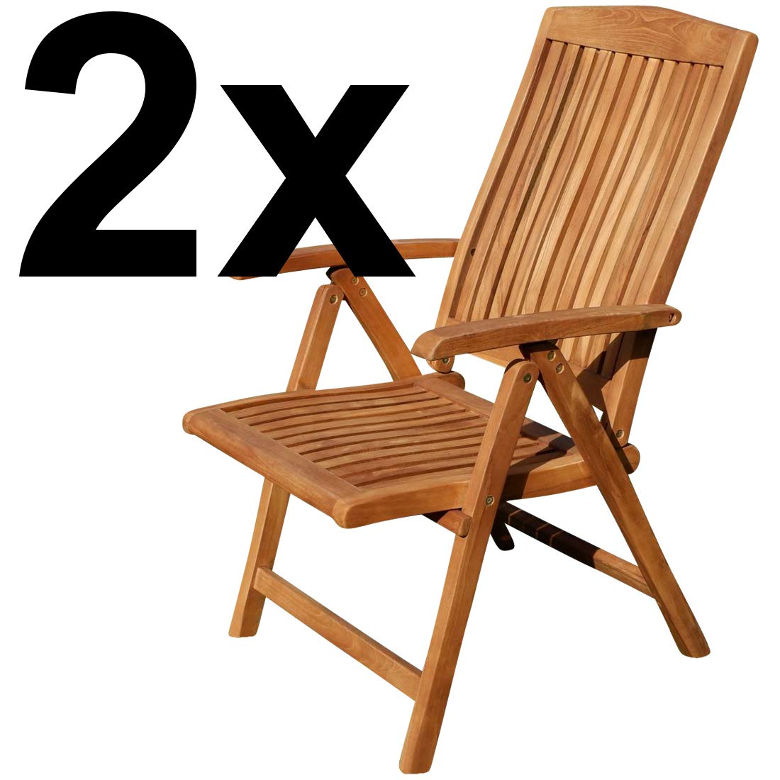ALEOS. Teak Design Hochlehner Gartensessel Gartenstuhl Sessel Holzsessel Klappsessel Gartenmöbel Holz sehr robust 7fach-verstellbar Modell: Tobago, Größe:2 Stück