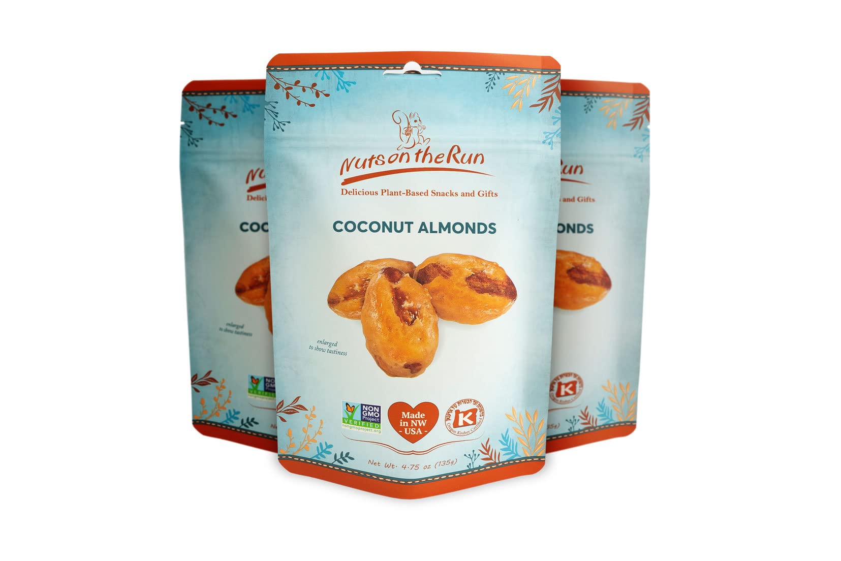 Coconut Almonds - Vegan, Kosher, Gluten-free, GMO-free - 4.75oz (PACK OF 3 BAGS), Satisfaction Guarantee, Vegan