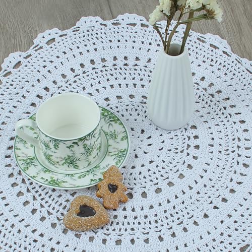 Kilofly KTW308WHTS45PC4 Handmade Crochet Round Cotton Lace Table Placemats Doilies Value Pack [Set Of 4] thumb #4