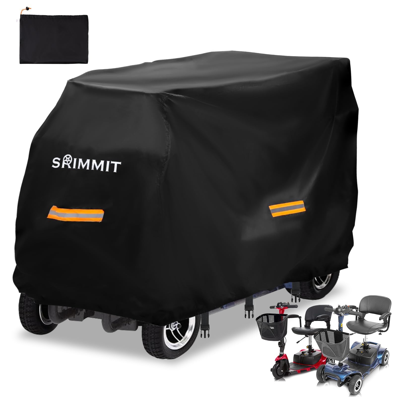 SRIMMIT Mobility Scooter Covers Waterproof Outdoor, 420D Oxford Fabric Electric Scooter Rain Cover for Outside Storage, Reflective Strips,3 Buckles and Large Bag,(XL 57" x 27" x 39")