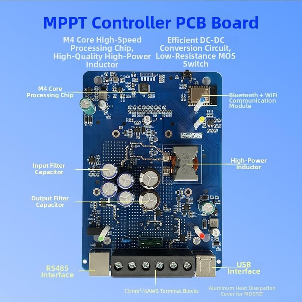 MPPT Solarladeregler, 30 A, WiFi, App-Steuerung für 12 V, 24 V, 36 V für Batterie, Lithium für AGM, Gelnetz-System für Wohnwagen, Boot (LTM4830)