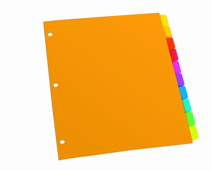 牛津文件夹分隔页，塑料无图案10个标签，信纸尺寸，多种颜色