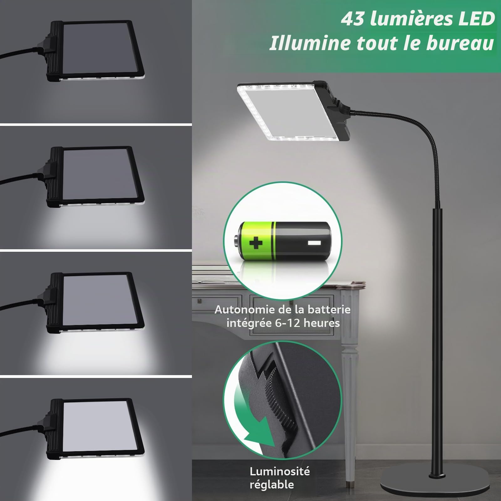 NZQXJXZ 5X Lampe Loupe avec Lumière et Support, 3 en 1 Lampe Loupe sur Pied
