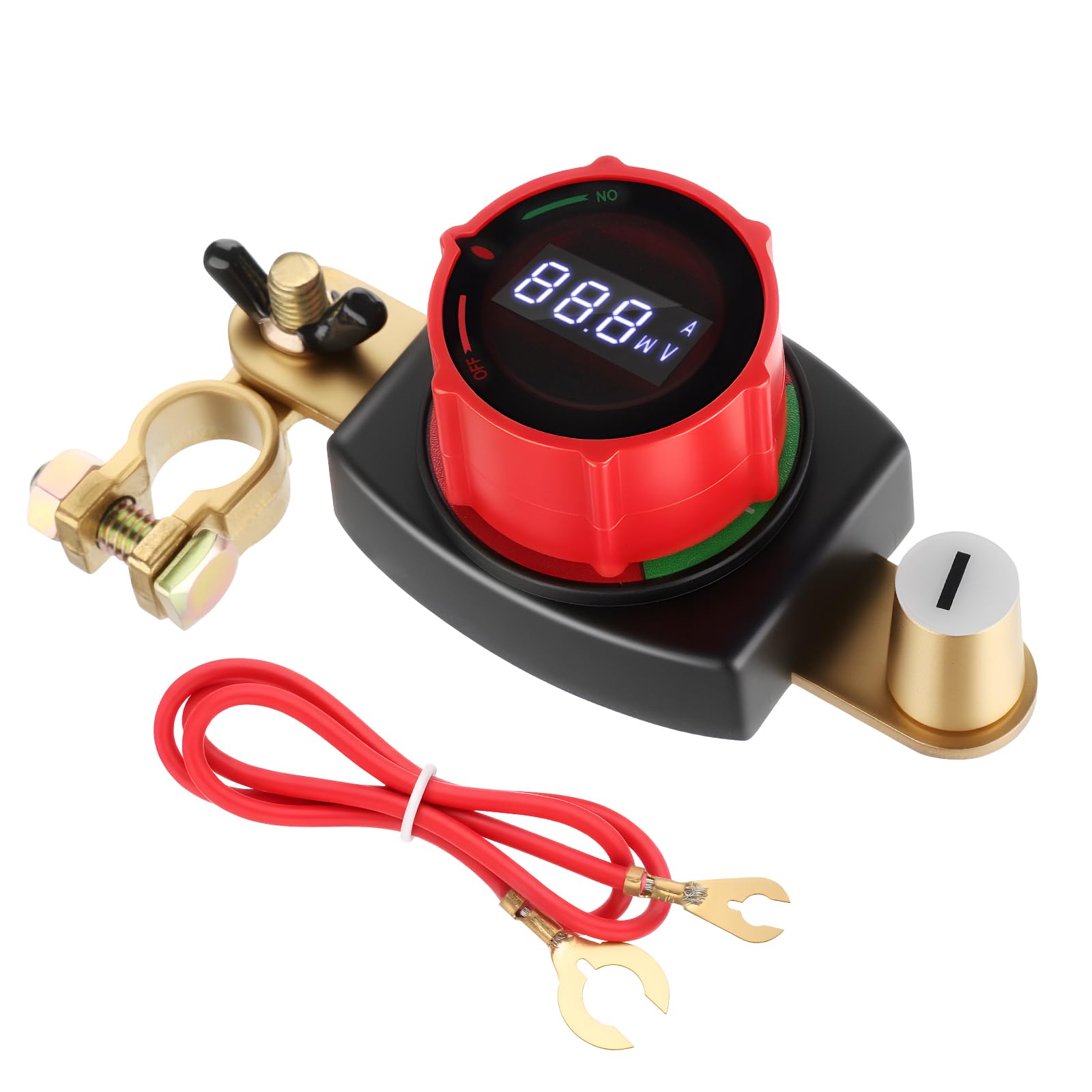 Top Post Battery Disconnect Switch with Voltmeter, DC 5-60V Battery Kill Switch On/Off Battery Power Cut Master Switch Disconnect Isolator for Car, Marine, Boat, RV