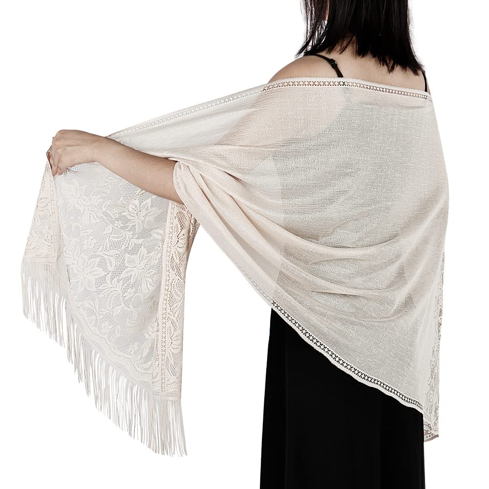LadieryWomen's Shawls and Wraps Lace Scarf with Fringe for Bridesmaid Party Prom Wedding Christmas Dresses
