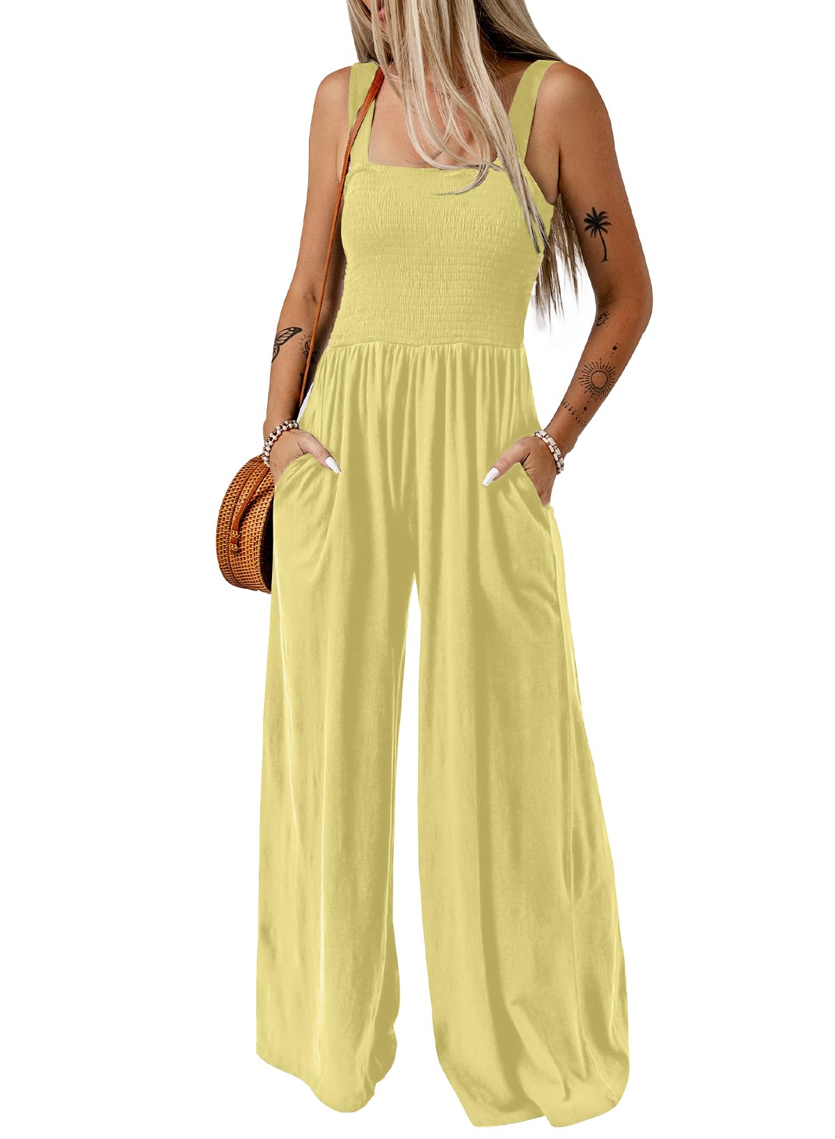 Dokotoo Women's Casual Loose Overalls Jumpsuits One Piece Sleeveless Wide Leg Long Pant Rompers With Pockets