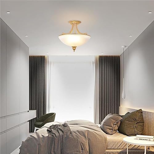 Miniatura 5 de Lámpara de techo vintage, lámpara de techo de cúpula de cristal, 3 luces, montaje semiempotrado, lámpara de techo retro de metal cerca de lámparas