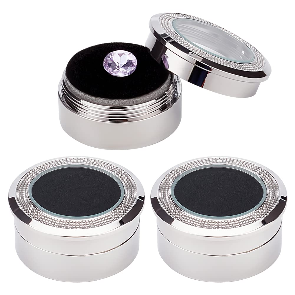 3Pcs Alloy Small Jewelry Box Storage Case with Velvet Cushion and Clear Window, 1.3x0.6 Platinum Steel Jewelry Gift Boxes for Small Gemstone Diamond