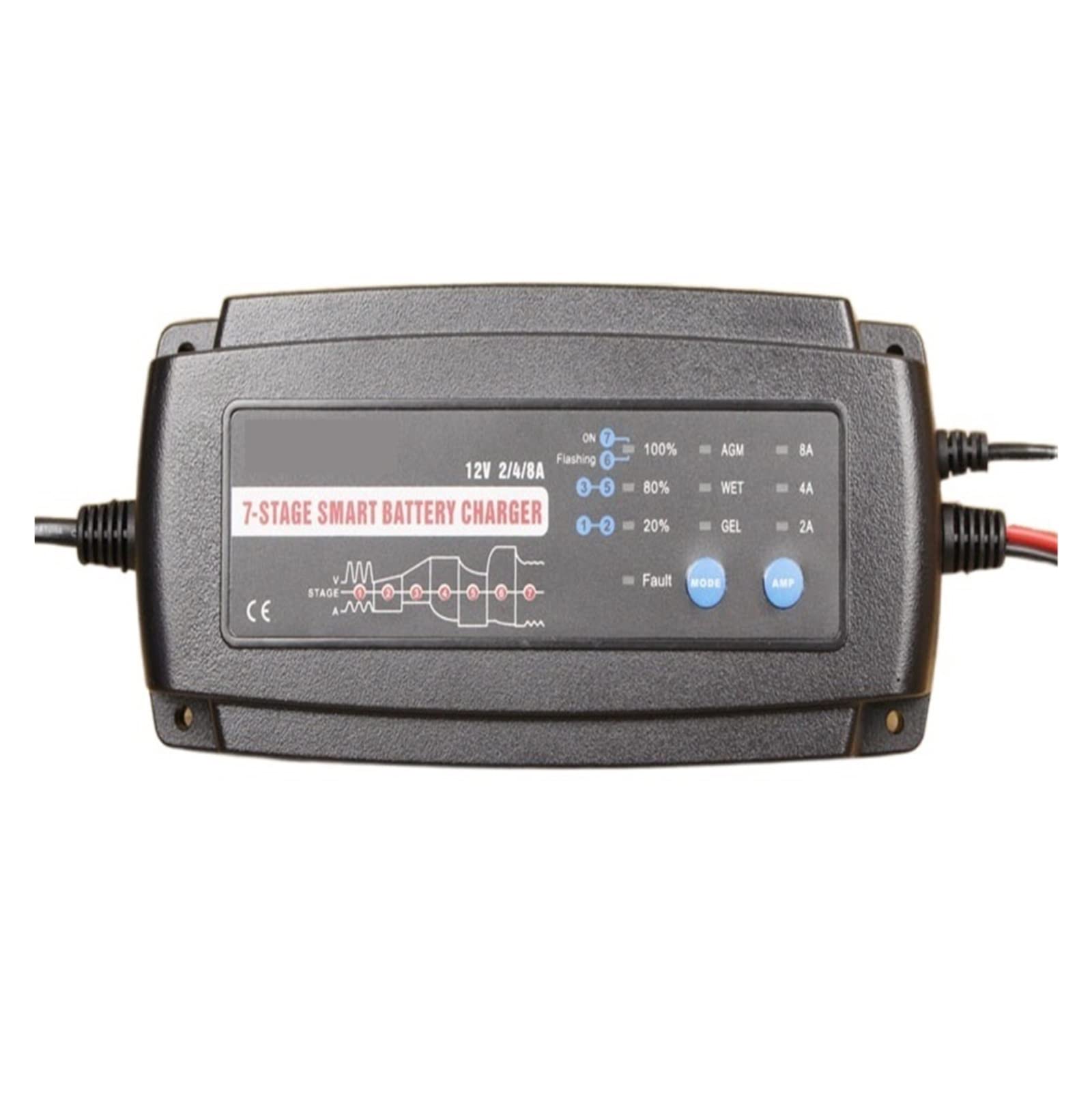 Chargeur de Batterie, 1 2V 2A 4A 8A 7 Chargeur de batterie Smart-Smart, chargeur de batterie de voiture maintière et désulfateur for piles plomb