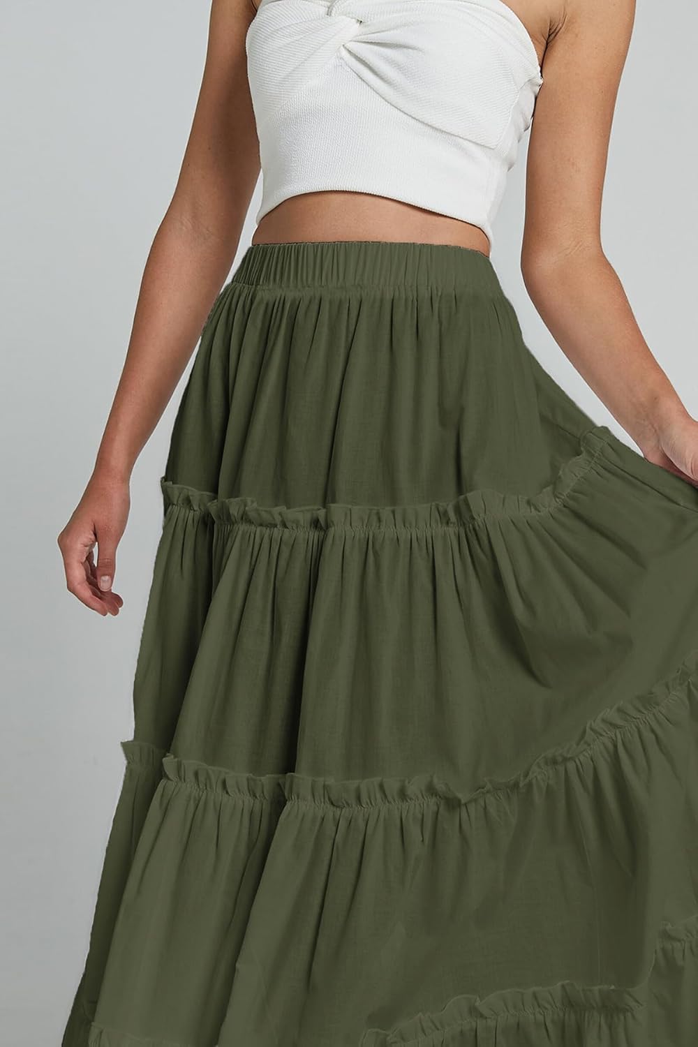 Maxi Tiered Skirts for Women Long Boho Skirt Pleated A-Line Elastic Waist Flowy Long Beach Skirt - Image 5