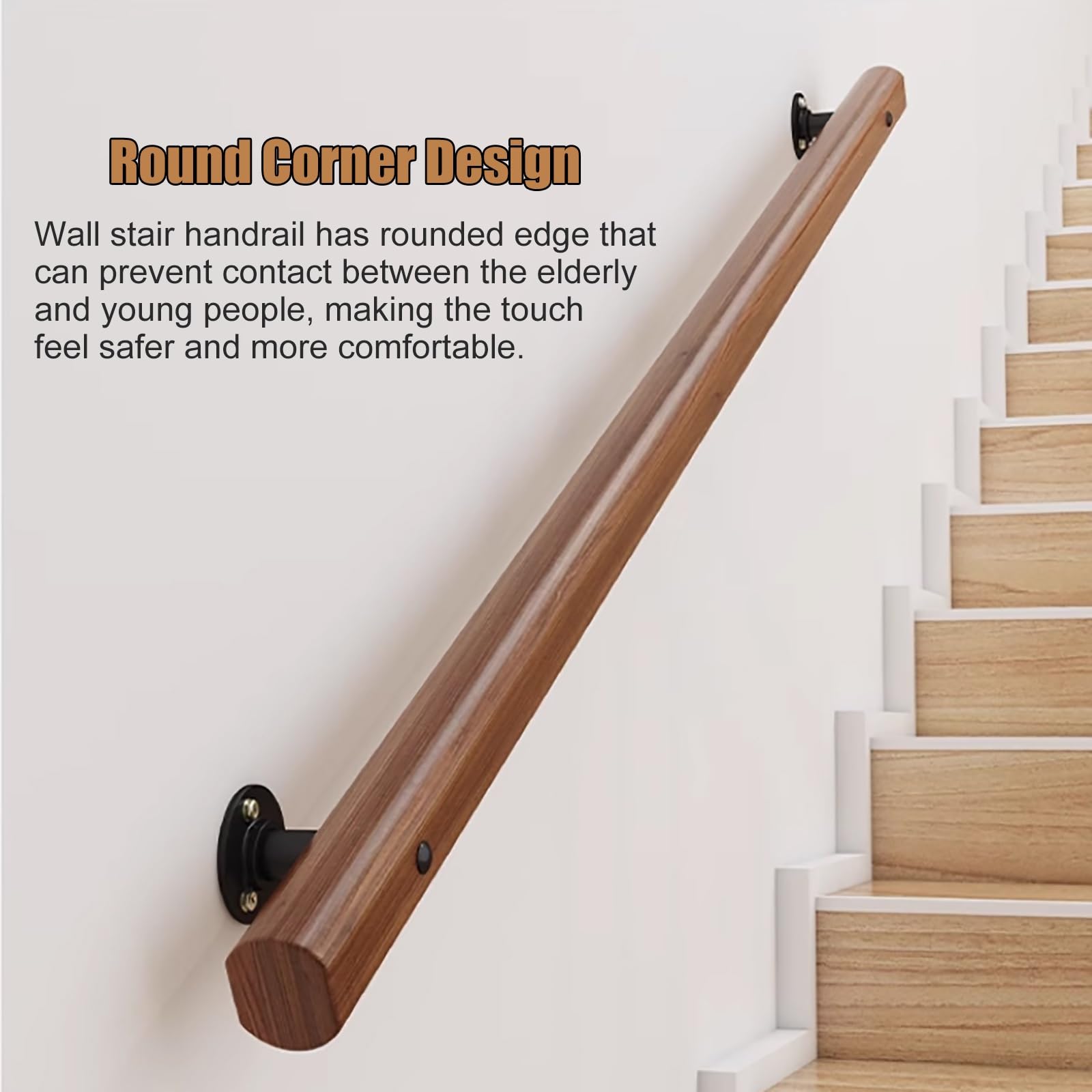 Corrimano In Legno Di Faggio Per Scale Interne - Lunghezza 100 Cm, Con Supporti In Acciaio Inox - Sicuro Ed Elegante - 8