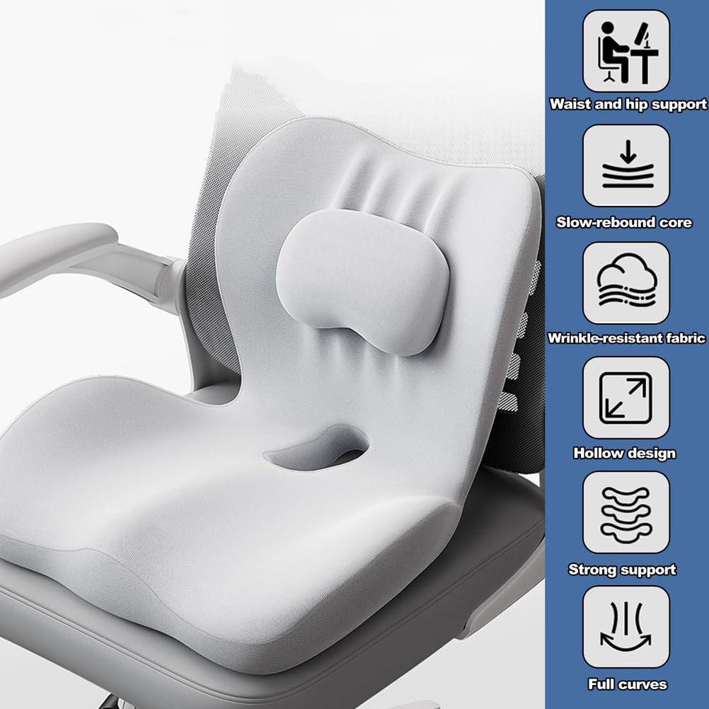 Gris,Cojin Asiento Coche, 2025 Cojin Coxis para Conducir, Cojines Antiescaras de Espuma Viscoelástica, Cojin Coxis Ortopedico, Cojín de Asiento Elevador Transpirable Accesorios para Viajes Largos