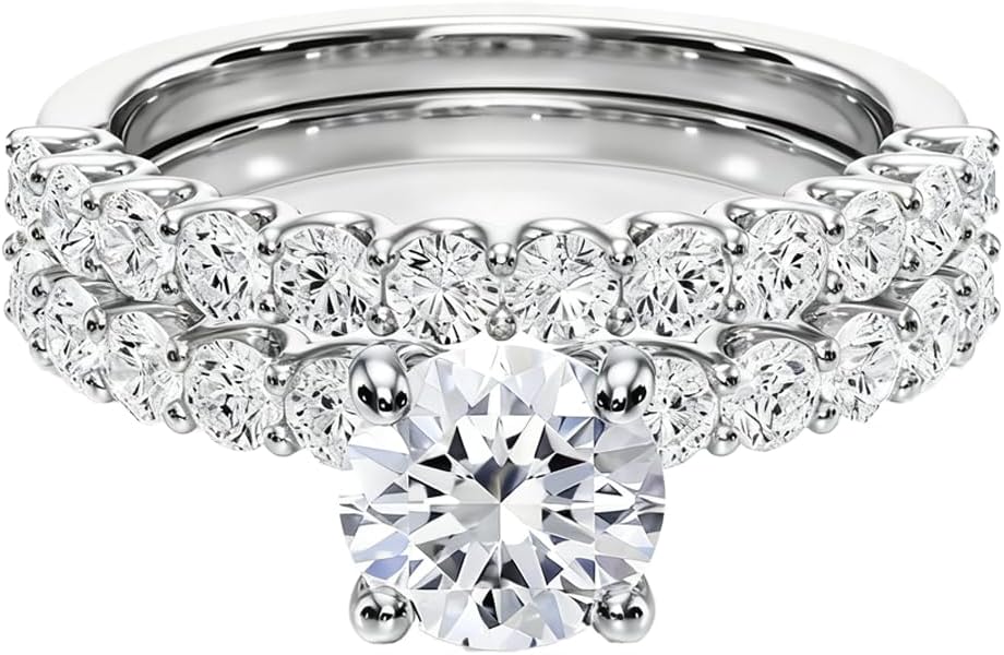 925 Sterling Silver/10K/14K/18K Real Gold 1.48 Carat(ctw) Round-Cut Moissanite Wedding Engagement Ring Sets for Women, Personalized Customized Engagement Ring Sets, Promise Anniversary Wedding Bands Size4-14