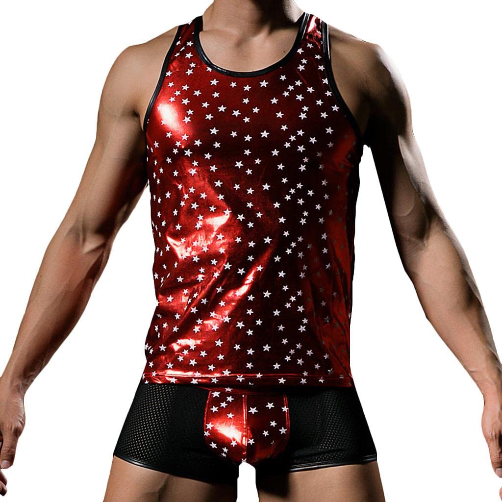 URJIX™ Men's Underwear Stars Vest Tops Red XL-picture-23