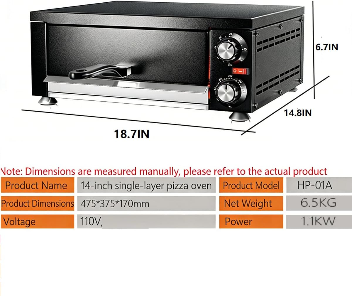 14-Inch Dual-Layer Countertop Electric Pizza Oven with Pizza Stone, Indoor Pizza Baking Oven, 1100 Watts,Black