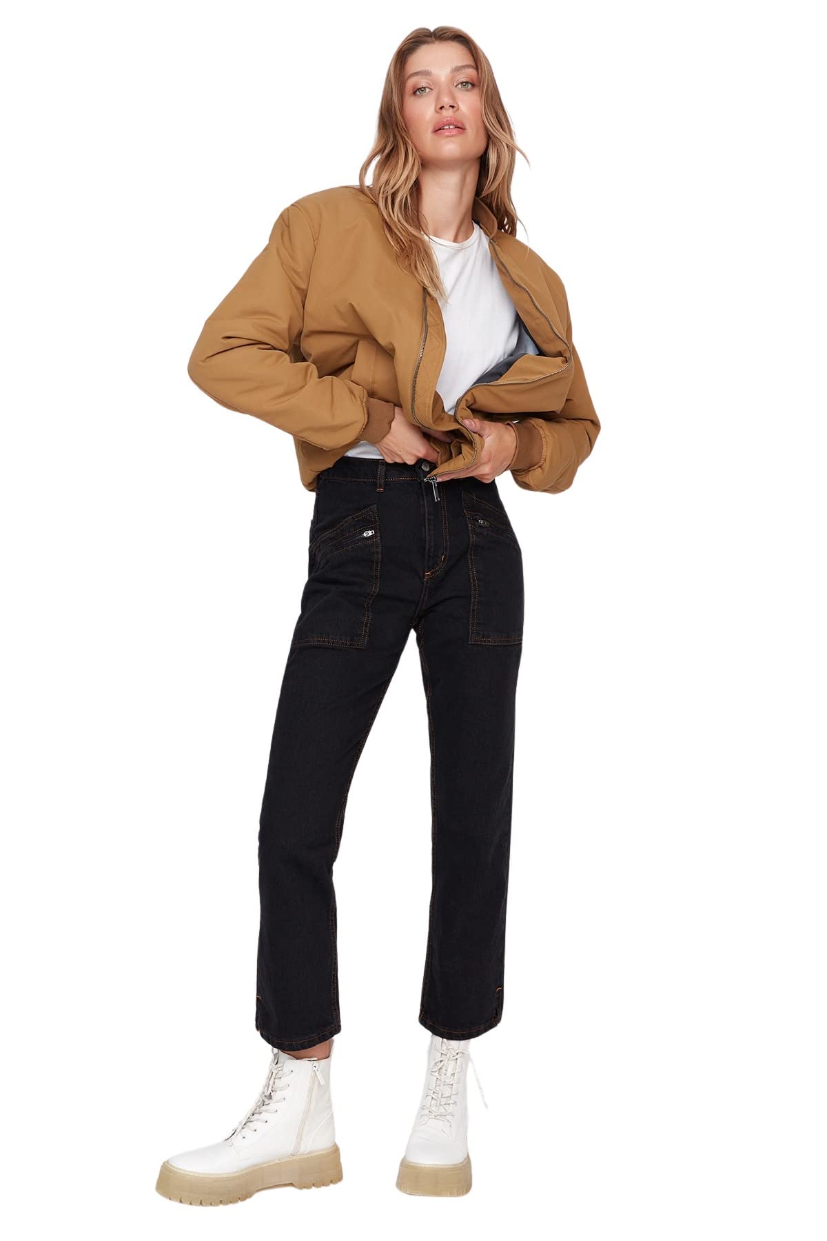 Trendyol Women Normal Waist Wide Leg Straight Jeans Black