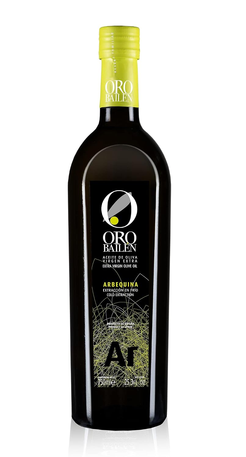 Oro Bailen Reserva Familiar Arbequina 750ML Extra Virgin Olive Oil from Andalusia Spain | Cold Extracted Virgin Olive Oil with Apple Banana Aroma, Gold Award Winner 2023, 25.3 fl oz Bottle