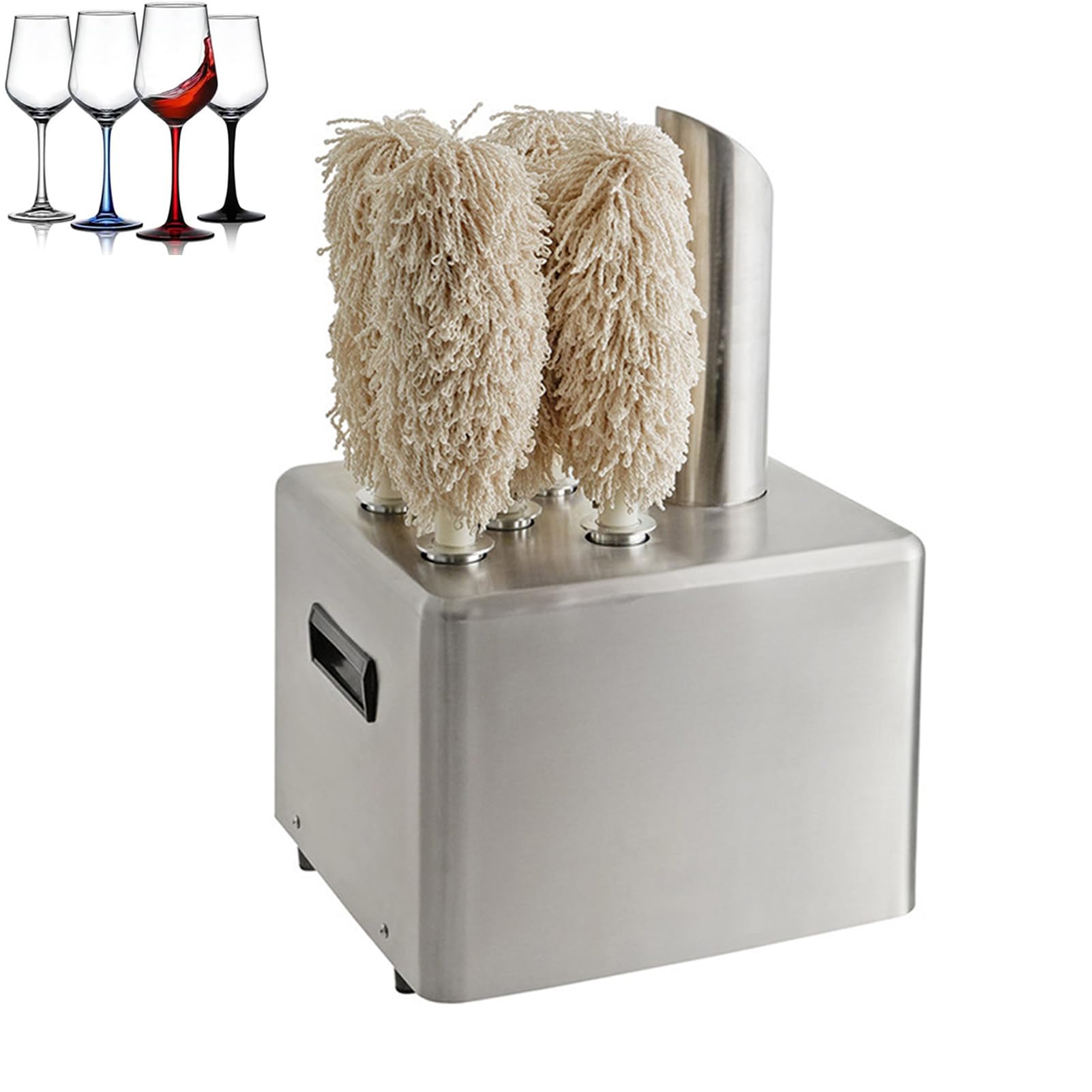 KJZQXYX Electric Glass Polisher, Commercial Stainless Steel Glassware Wiping Equipment, 300 Glasses/H,360 Degrees Cleaning,for Hotels, Bars (5heads)