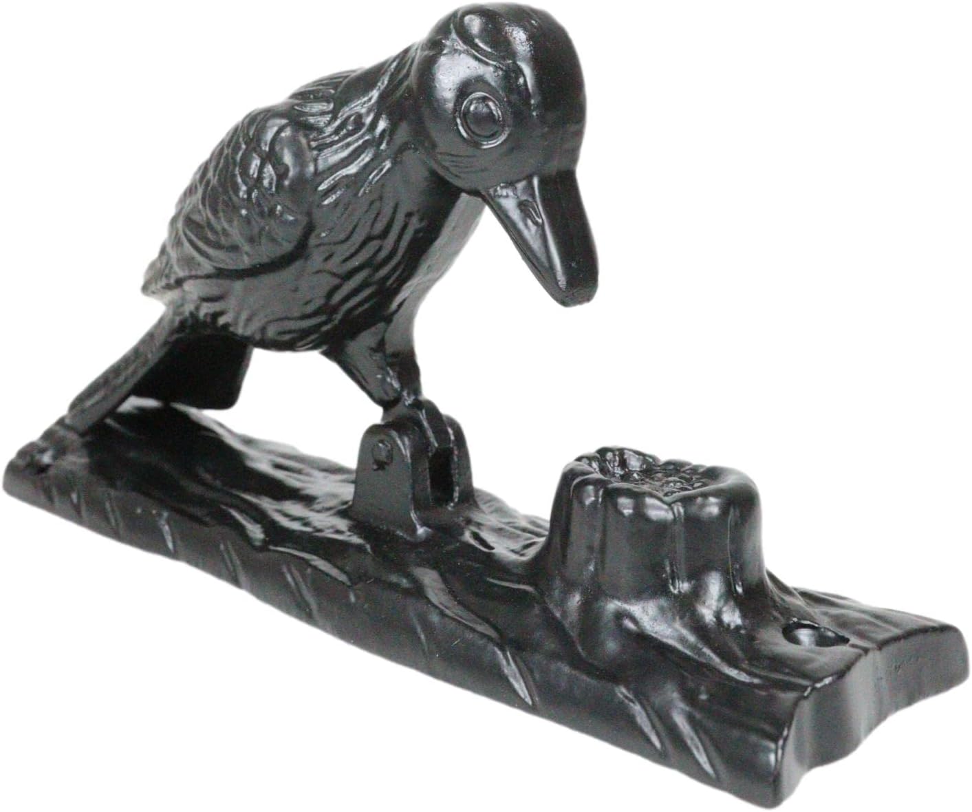 Ebros Gift Black Powder Coated Cast Iron Rustic Country Woodpecker Bird On Tree Trunk Door Knocker Sculpture with Built in Striking Plate Birds Home Decorative Garden Barn Cabin Cottage Accent