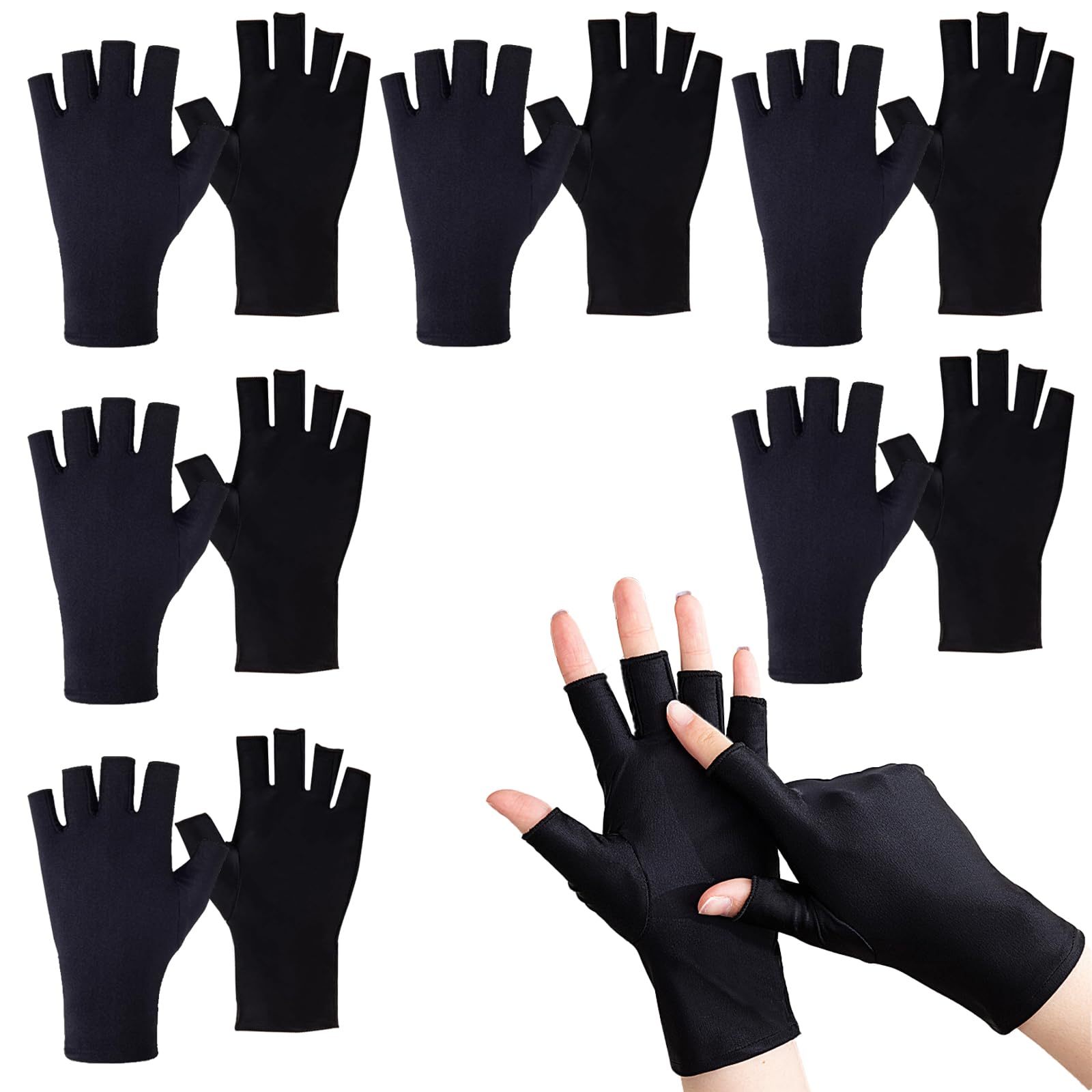 6 Pairs Eczema Gloves Fingerless Moisturizing Black for Adults Overnight