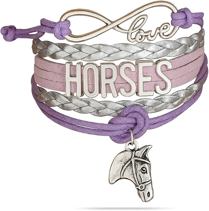 Horse Bracelet Purple and Silver Love Infinity Horses Charm Equestrian Jewelry Gift for Riders, Horse Lovers Cute Accessories for Birthdays or Special Occasions
