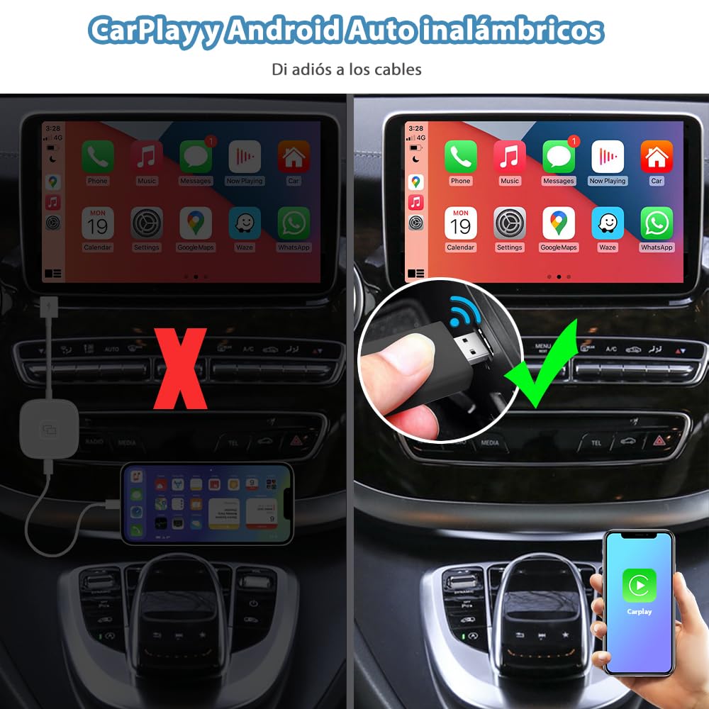 Sunweyer neuester Adaptador Inalámbrico CarPlay & Android Auto 2 IN 1 Dongle,Auto-Conexión,Puerto USB-A, unterstützt Online-Updates, Kabel zu Wireless Adapter (Regular)