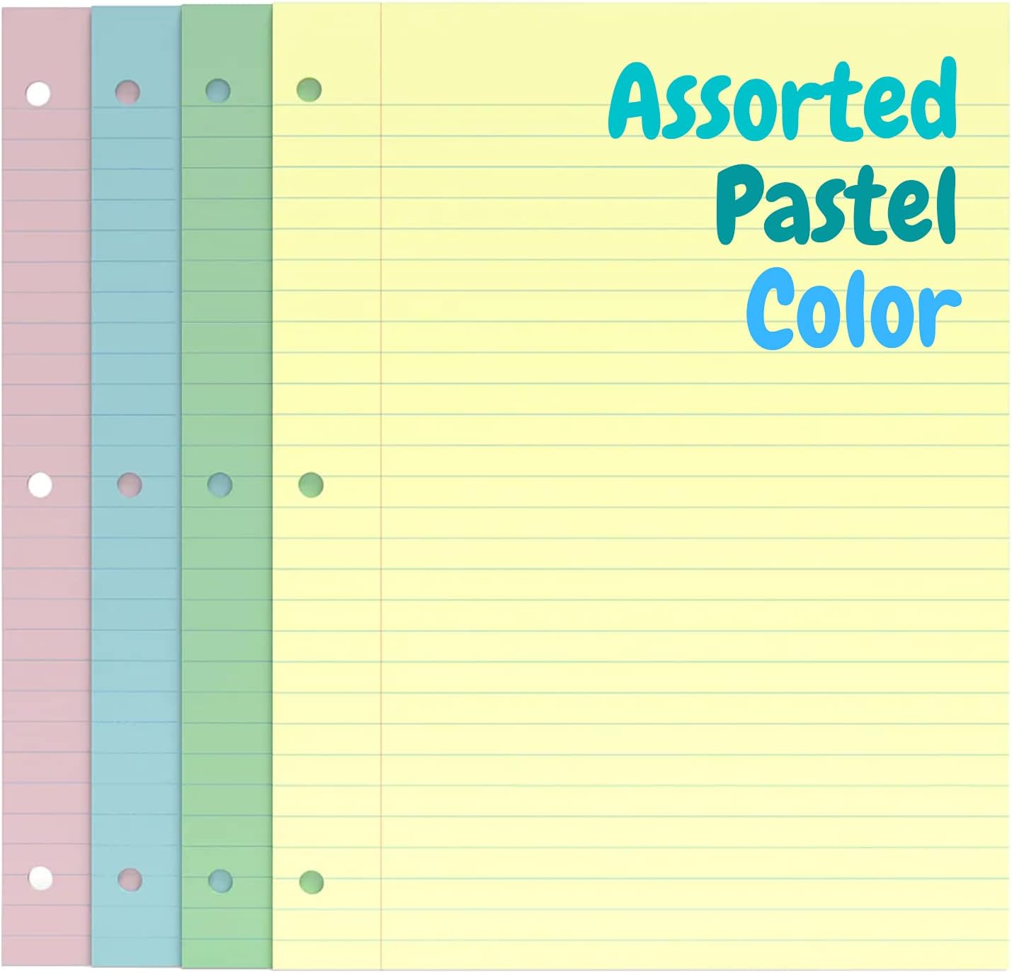 1InTheOffice Wide Filler Paper, Loose Leaf Binder Paper, Pastel, 8"W x 10.5"H, 100/Pack : Office Products