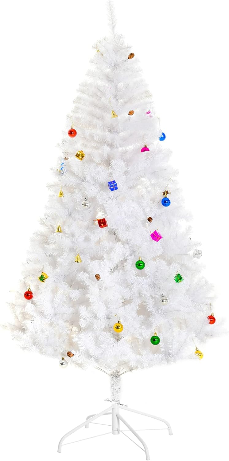 HOMCOM 6ft Artificial Christmas Tree, Indoor Home Xmas Holidays Décor with Ornament, White HOMCOM 6ft Artificial Christmas Tree, Indoor Home Xmas Holidays Décor with Ornament, White