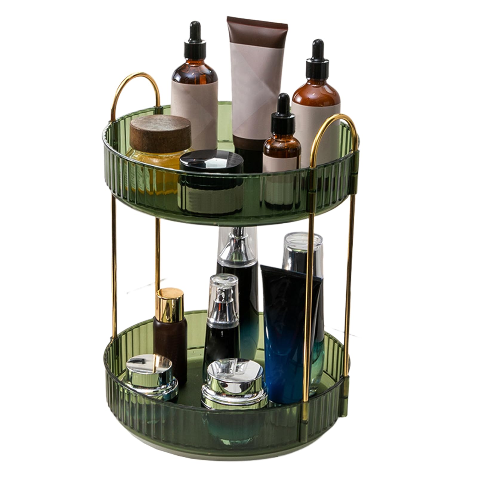 Bsomam Green 2Tier 360 Rotating Makeup Organiser,Cosmetic Storage Skincare Makeup Spinning Holder Lipsticks Brushes Perfume Display Stand Box For Vanity Desk, Dresser, Bathroom (Green 2Tier)
