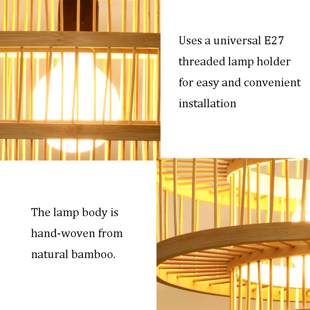 Lámpara Colgante De Bambú Tejido, Estilo Rústico De Granja, Para Techo, Con Cable Ajustable En Altura, Casquillo E27, Luminaria De Estilo Bohemio Japonés Para Isla De Cocina, Barra