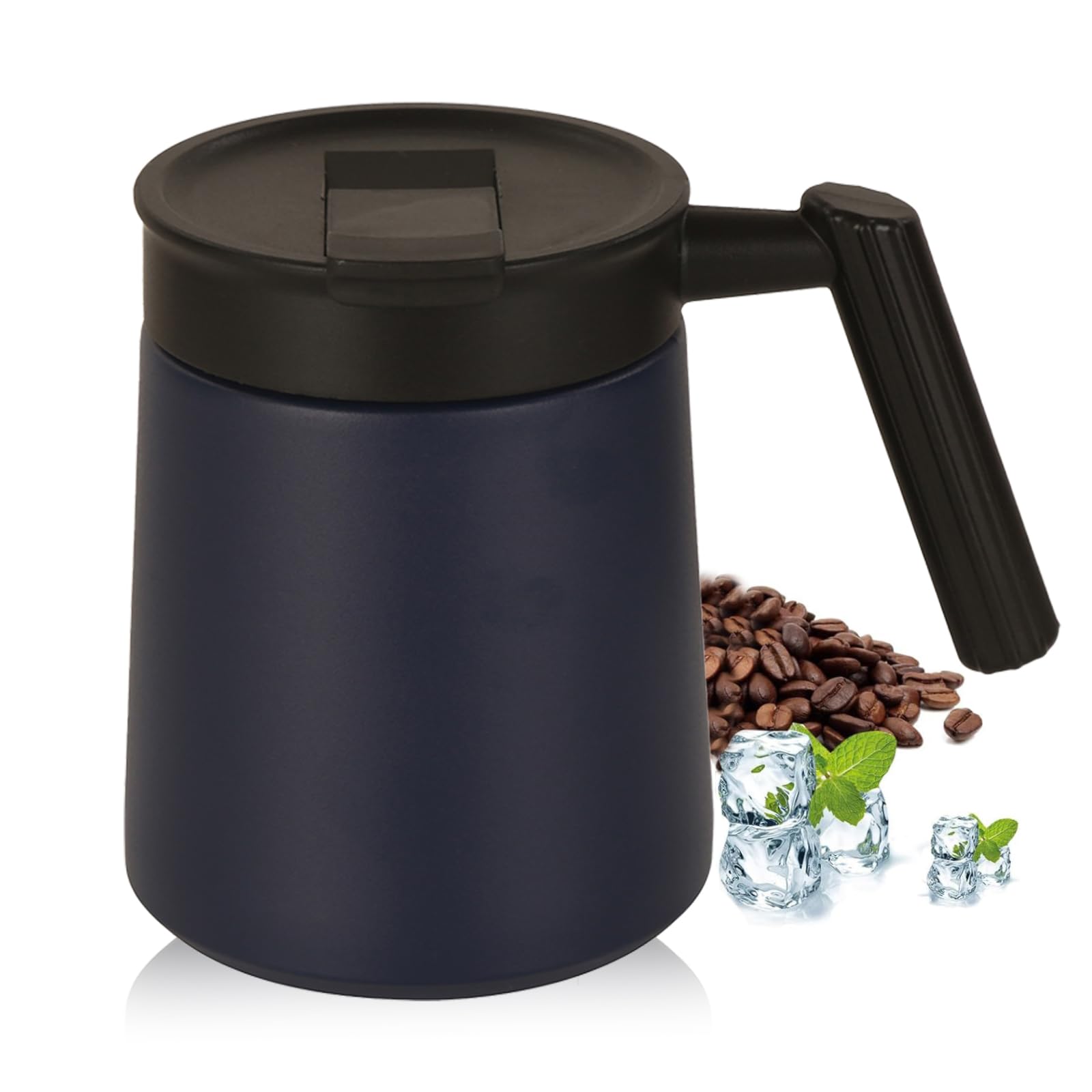 HZXYchen 500ml Thermal Mug with Handle, Stainless Steel Insulated Travel Cup, Leak-Proof Coffee Flask for Office, Car & Camping, Keeps Drinks Hot/Cold All Day (Navy Blue)