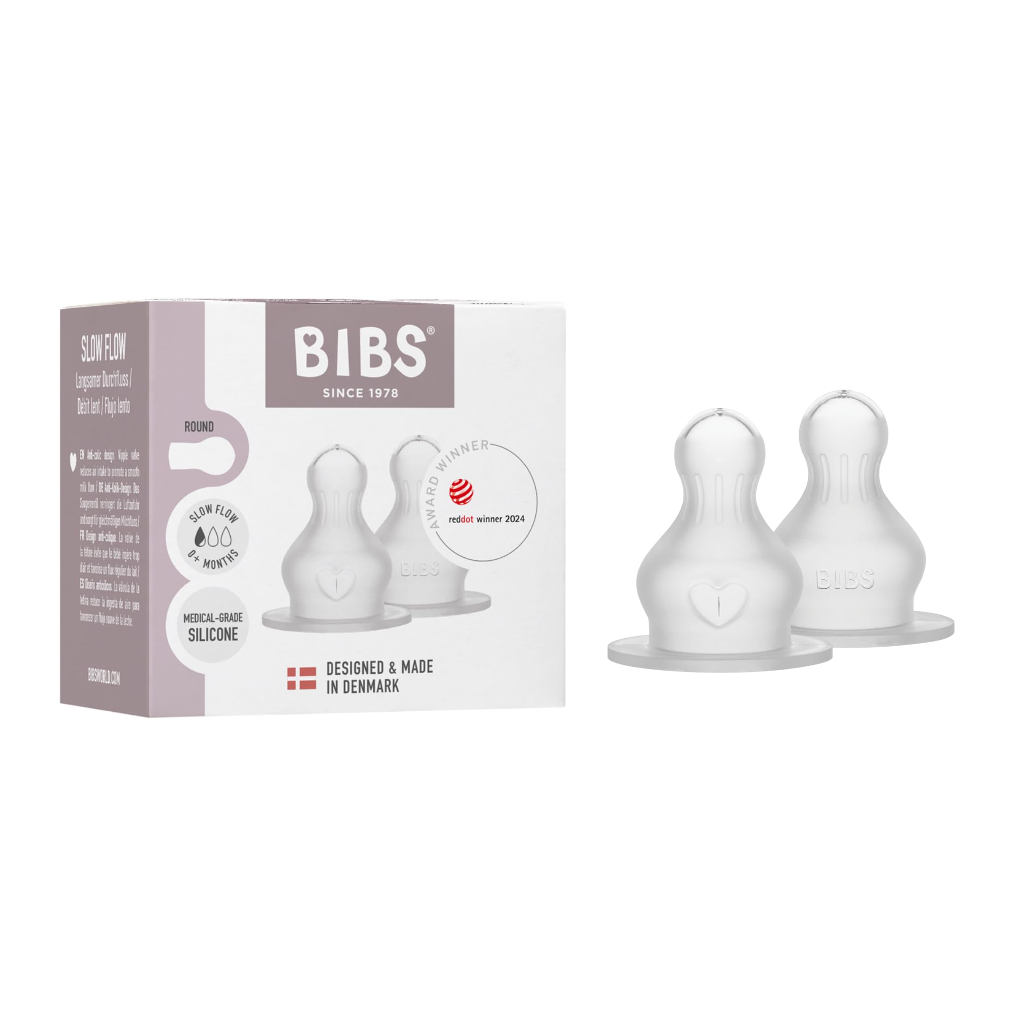 BIBS 2er-Pack Flaschensauger. Anti-Kolik. Extra Sauger für BIBS Babyflaschen. Runde Saugerform. - Silikon. Slow Flow