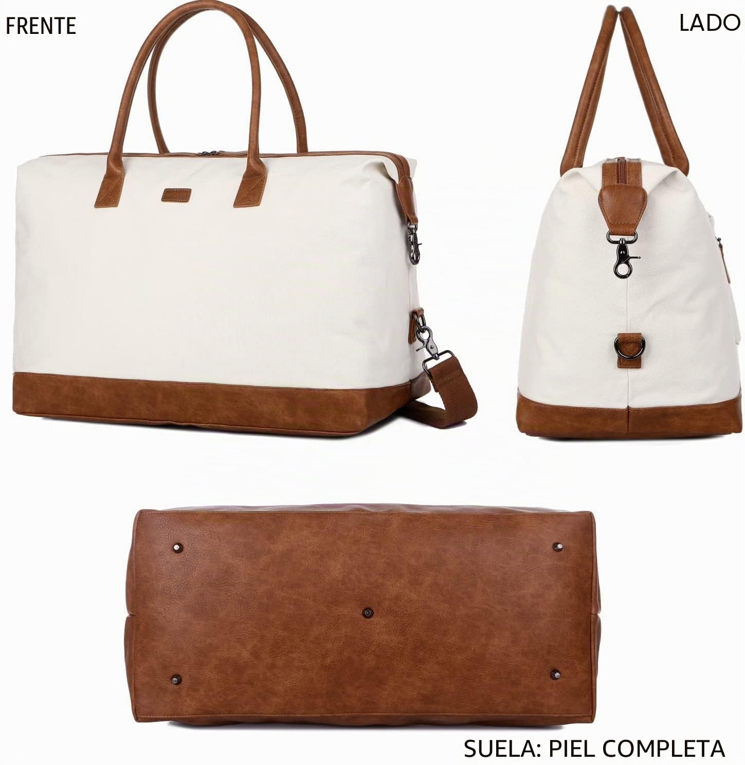 BAOSHA Bolsa de Lona para Mujer, Bolsa de Viaje Grande con Neceser HB-14, Beige/Blanco