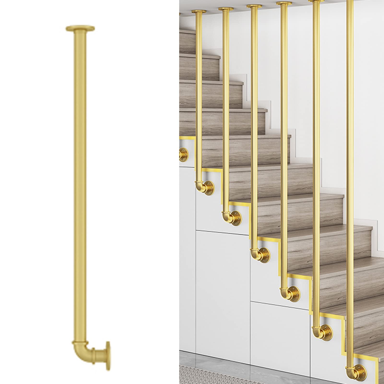 Meiiron Gold Staircase Handrail, Stair Handrails For Indoor Steps, Side-Mounted Step Grab Industrial Wrought Iron Decking Railing, Ceiling Staircase Railing For Porch Patio Steps Duplex Building ( Size : 100C