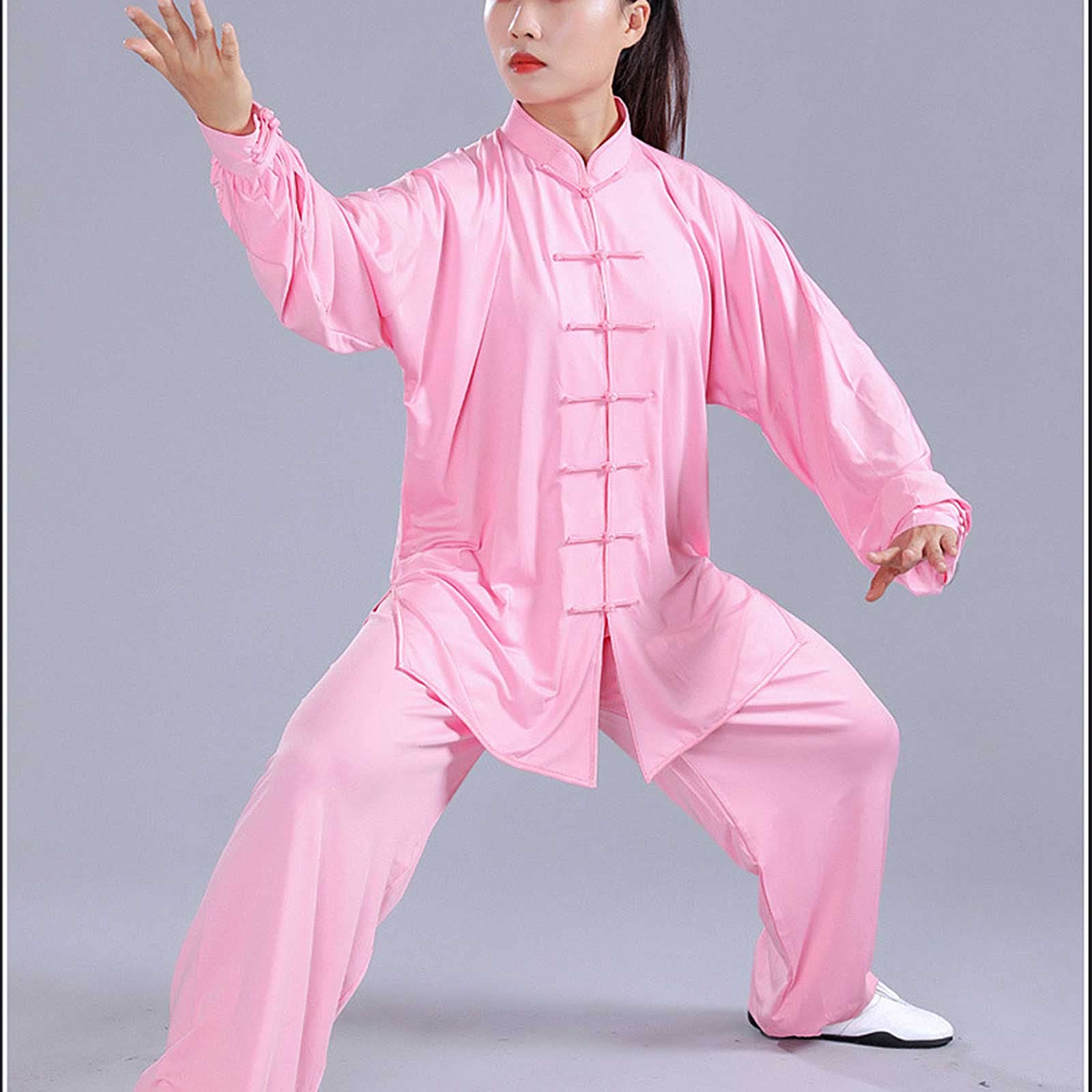 Unisex Tai Chi Uniformen Kung Fu odzież bawełniany jedwab Stretch Taichi garnitury tradycyjna odzież Tai Chi do ćwiczeń Tai Chi, różowy, XS