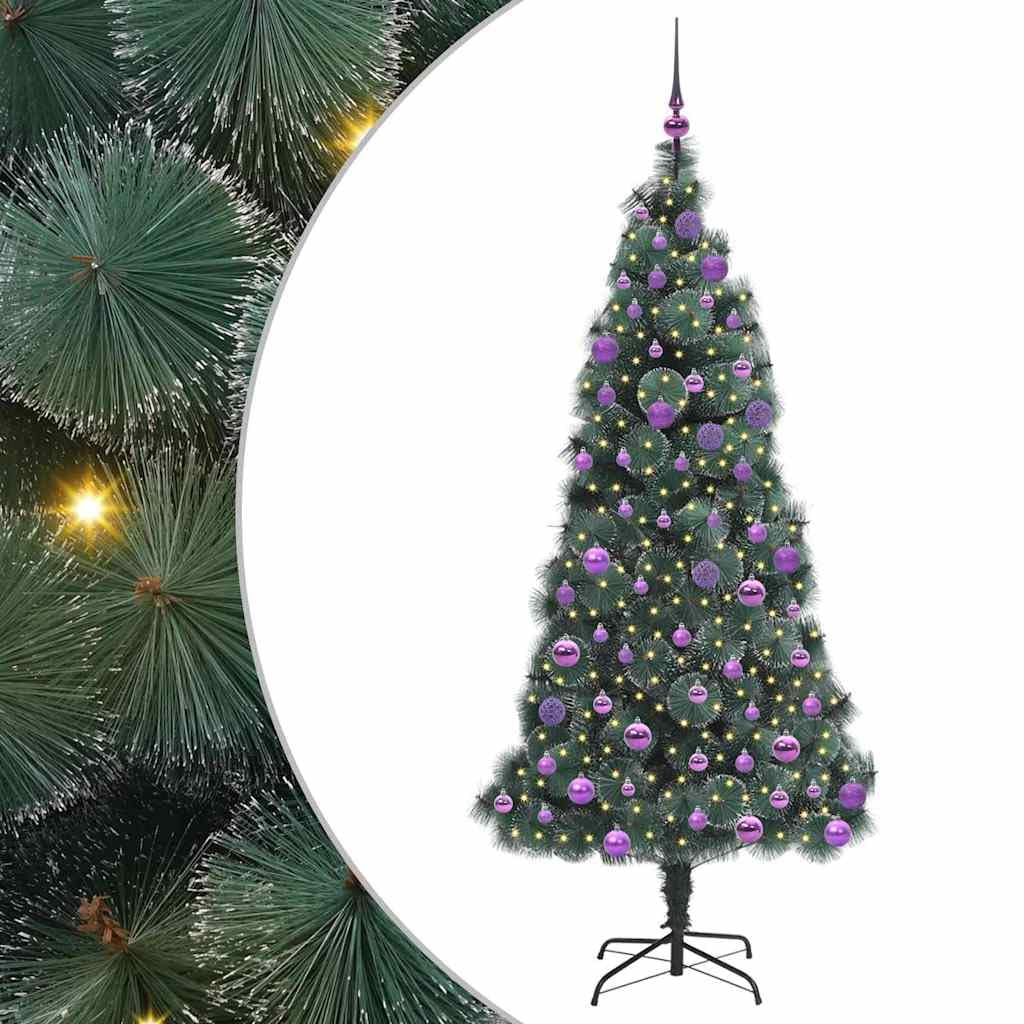Sztuczna choinka, 180 cm, wstępnie oświetlona 300 diodami LED o ciepłej białej barwie, zestaw kul, zasilanie USB, do użytku wewnątrz i na zewnątrz, PET i metal