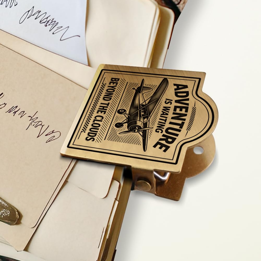 ANATTASOUL Retro Airplane Brass Travel Journal Clip for Notebook,Bookmark