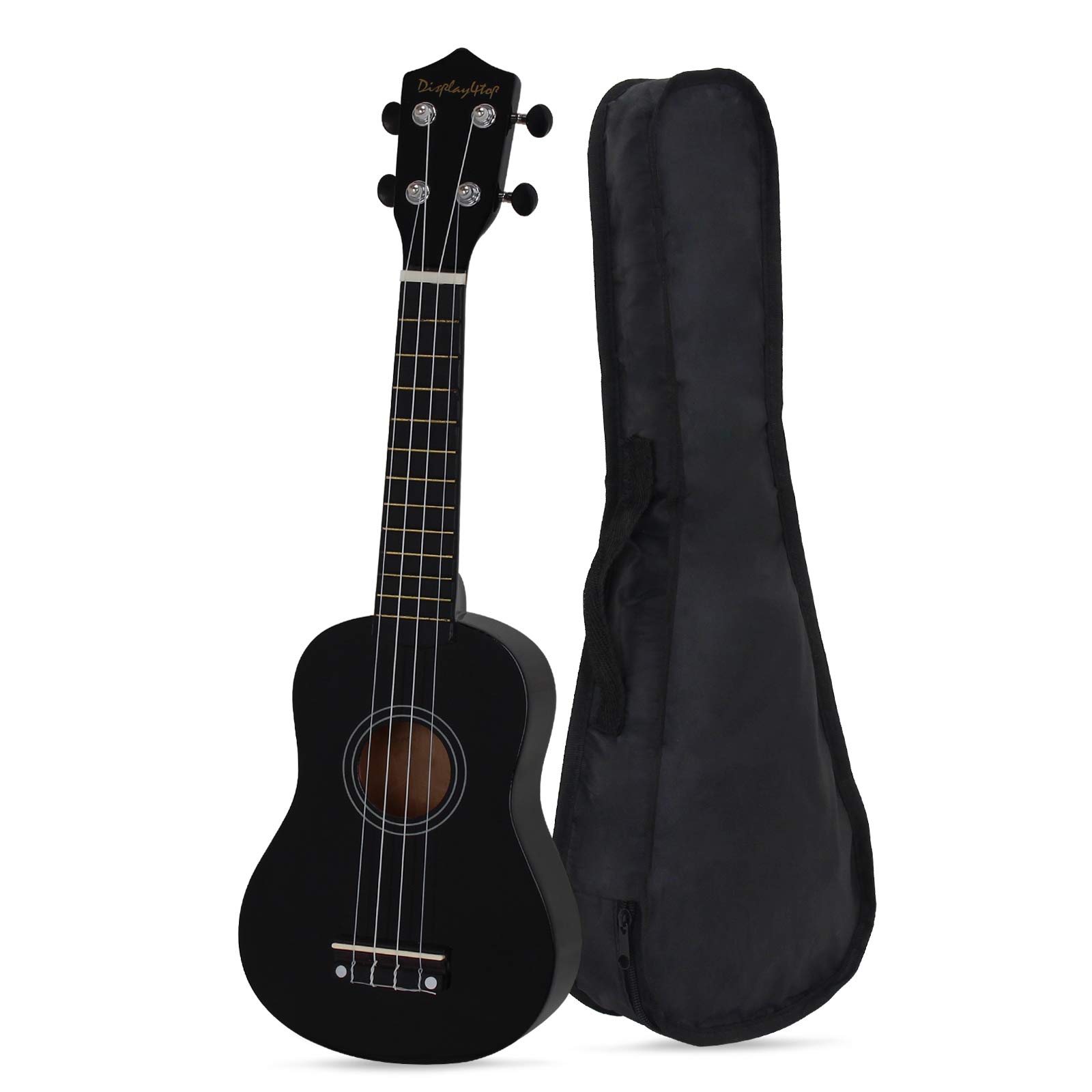 display4top21 Inch Soprano Ukulele,Professonial Ukele for Kids Bundle with Gig Bag, Picks,Extra Strings (Black)