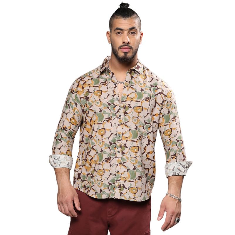 Image of Instafab Plus Men's Shirt for Casual Wear | Spread Collar | Long Sleeve | Button Closure | Plus-Size Fit | Cotton Shirt Crafted with Comfort Fit for Everyday Wear