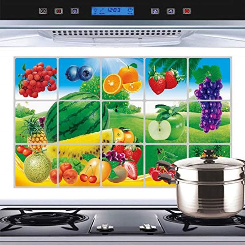 JAAMSO ROYALS Multi Fruits and Vegetable Oil Proof Vinyl Aluminium Foil Kitchen Tile Wall Sticker (75 CM X 45 CM) 2