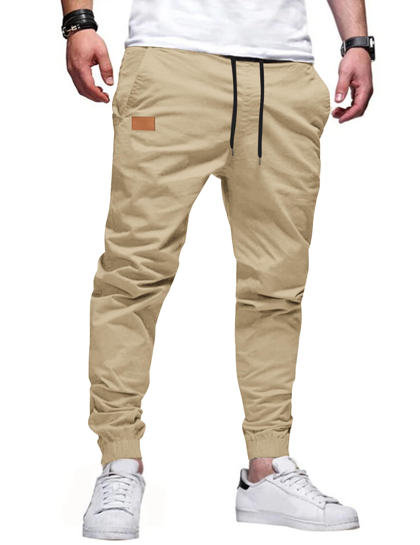 TARAINYA Pantaloni Uomo Cotone Jogging Chino Cargo con Tasche Laterali Coulisse Vita Elastica Casual