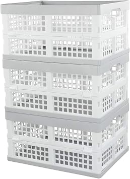 Vababa 3-Pack Plastic Stackable Collapsible Storage Crate, 15 L | Stacking Folding Storage Basket, Collapsible Design, Stable Stackable Structure, for Household & Pantry Organizers