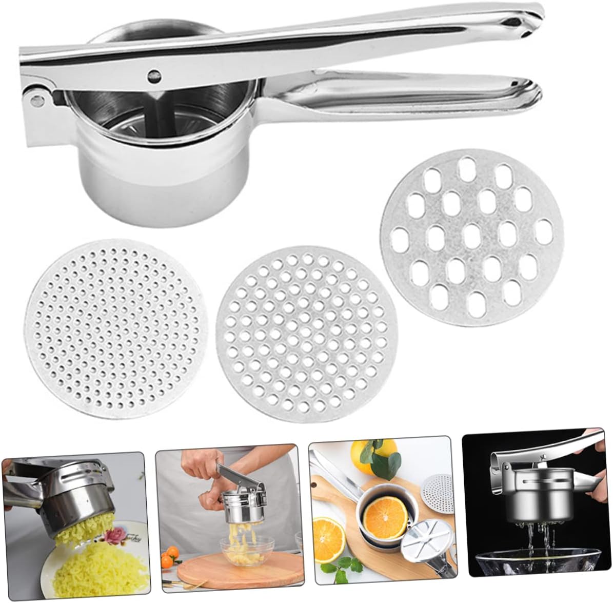 1Set Multi Function Stainless Steel Potato Ricer Manual Masher for Smooth Puree for Potatoes Vegetables Fruits Kitchen Tool for Home Cooking