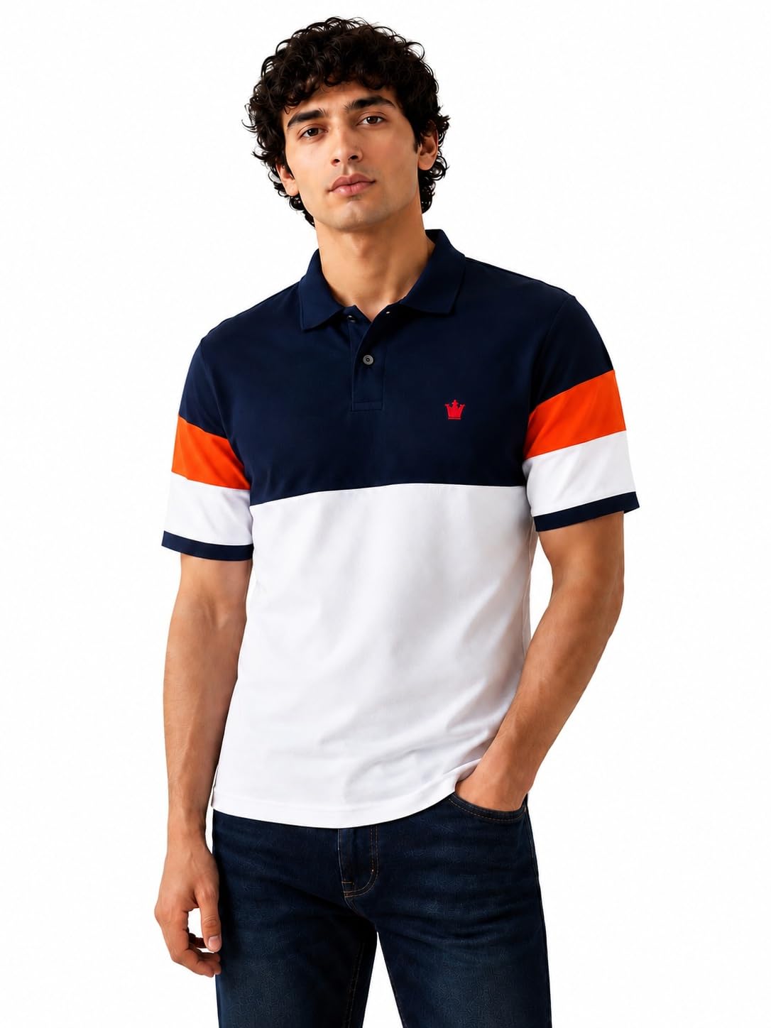 Raves Men’s Color Block Polo T-Shirt | Moisture Wicking Dry Fit Fabric | Premium Casual & Sports Polo | Navy White Orange-image-36